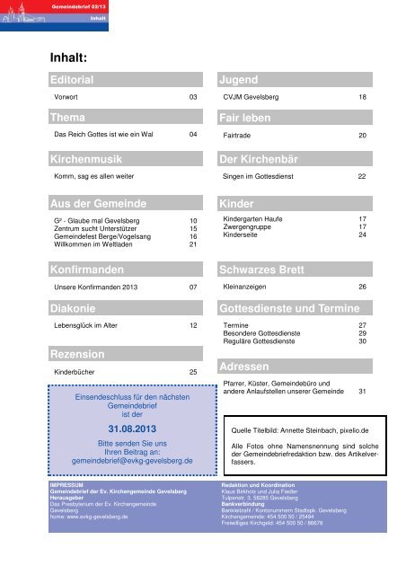 Gemeindebrief 2 2013 - der evangelischen Kirchengemeinde ...