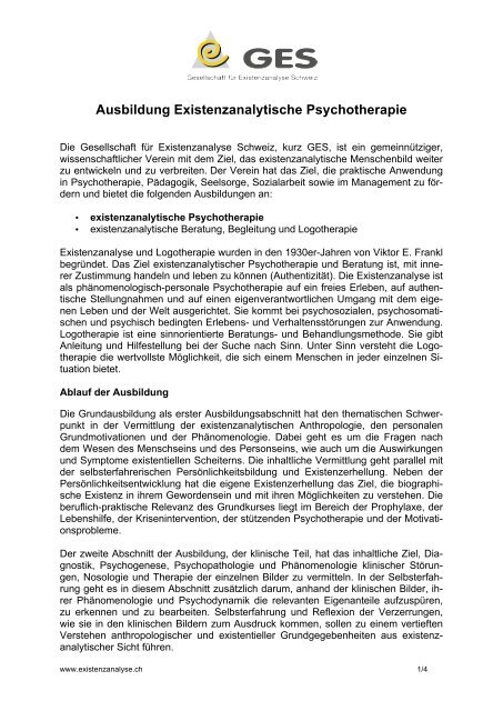 Ausbildung Existenzanalytische Psychotherapie - GES Schweiz
