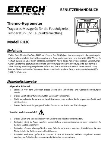 BENUTZERHANDBUCH Thermo-Hygrometer Modell RH30 - Extech ...