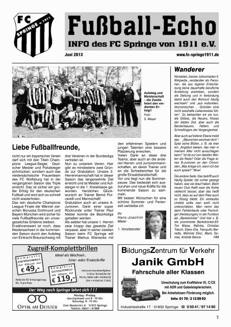 Fußball Echo Juni 2013 lesen - FC Springe von 1911