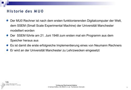 Vorlesung Rechnerarchitektur - Fachbereich Informatik