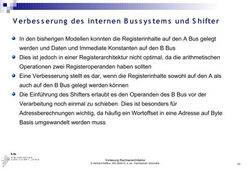 Vorlesung Rechnerarchitektur - Fachbereich Informatik