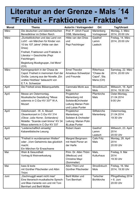 das genaue Programm zum Download - Ferienregion Obervinschgau