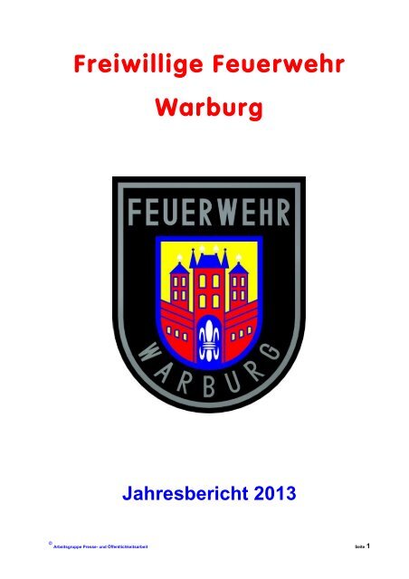 Jahresbericht 2013 - Freiwillige Feuerwehr Warburg