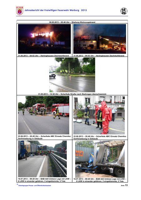 Jahresbericht 2013 - Freiwillige Feuerwehr Warburg