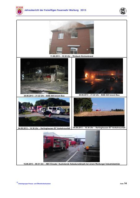 Jahresbericht 2013 - Freiwillige Feuerwehr Warburg