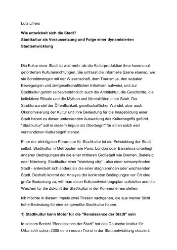 Stadtkultur als Voraussetzung und Folge einer dynamisierten ...