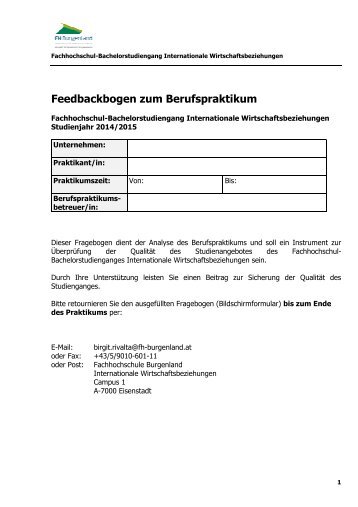 Feedbackbogen zum Berufspraktikum Deutsch - FH Burgenland
