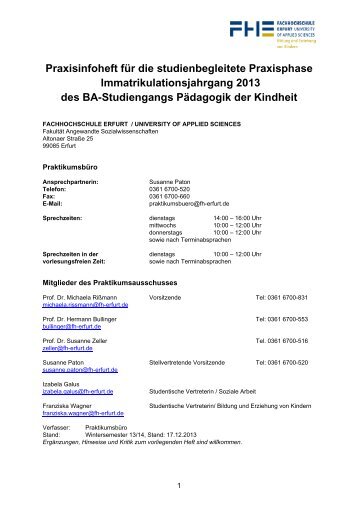 Praxisinfoheft Immajahrgang 2013 - Fachhochschule Erfurt