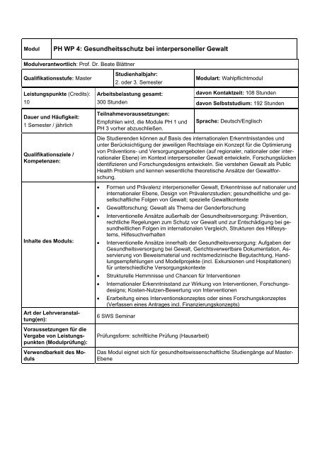 Modulhandbuch PH 1: Public Health Strategien