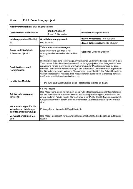 Modulhandbuch PH 1: Public Health Strategien