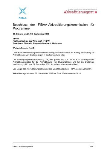 Beschluss der FIBAA-Akkreditierungskommission für Programme