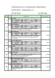 Aufstellung der zu versteigernden Gegenstände