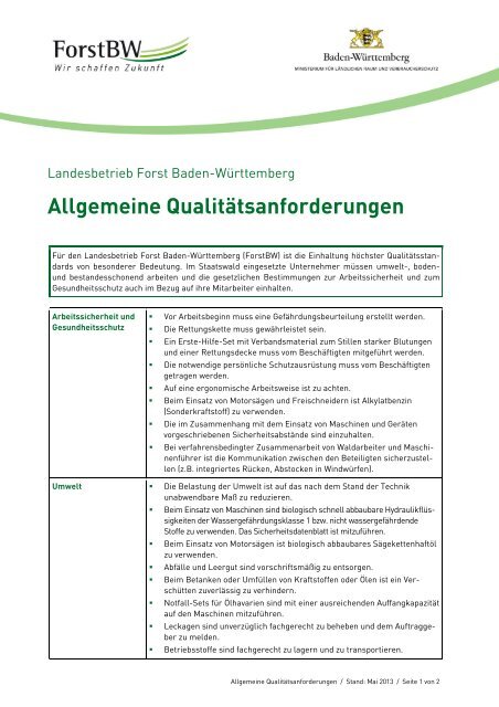 Allgemeine Qualitätsanforderungen - ForstBW
