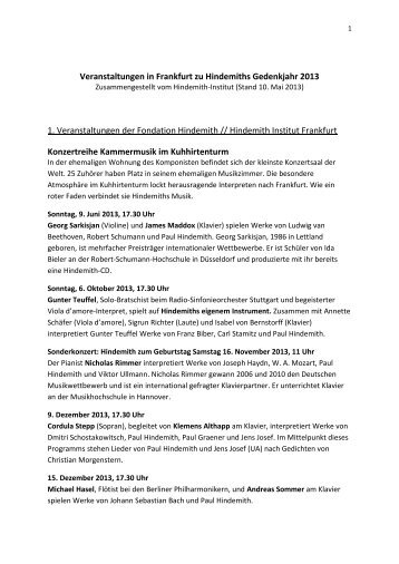 Überblick über die Hindemith Konzerte 2013 - Frankfurt am Main