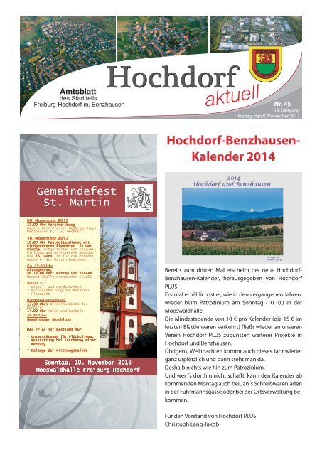 Hochdorf-Benzhausen- Kalender 2014 - Stadt Freiburg im Breisgau