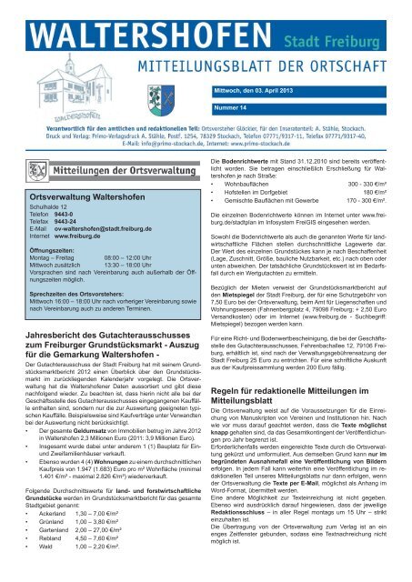 Auszug für die Gemarkung Waltershofen - Stadt Freiburg im Breisgau