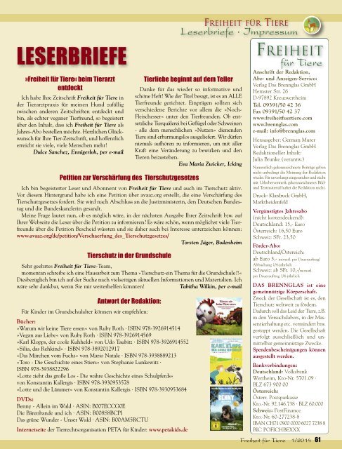 pdf-download Freiheit für Tiere 1/2014 - Magazin Freiheit für Tiere