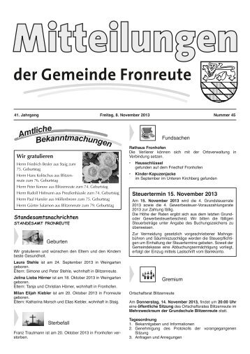 Mitteilungsblatt vom 08.11.2013 - Fronreute