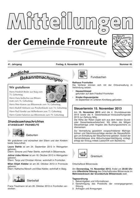 Mitteilungsblatt vom 08.11.2013 - Fronreute