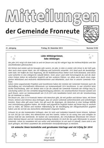 Mitteilungsblatt vom 20.12.2013 - Nummer 51_52 - Fronreute