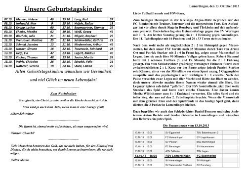 Unsere Geburtstagskinder - FSV Lamerdingen