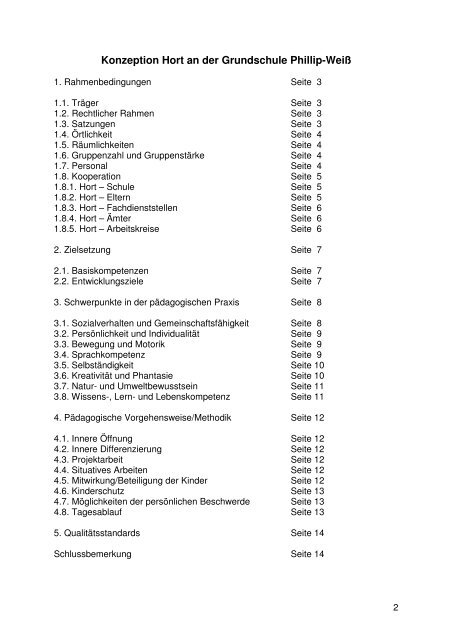 Hort Philipp-Weiß: Pädagogische Konzeption - Fürstenfeldbruck