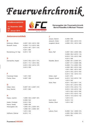 Inhaltsverzeichnis - Feuerwehrchronik