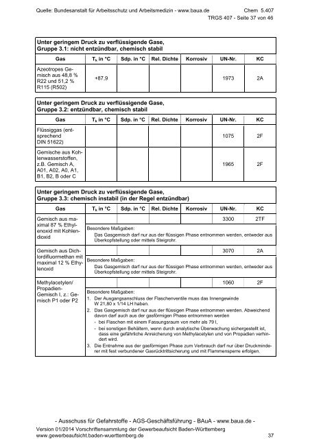 TRGS 407 Tätigkeiten mit Gasen - Gewerbeaufsicht - Baden ...