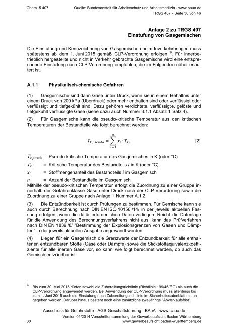 TRGS 407 Tätigkeiten mit Gasen - Gewerbeaufsicht - Baden ...