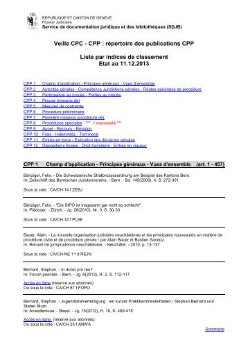 Veille CPP liste par indices de classement - Etat de Genève