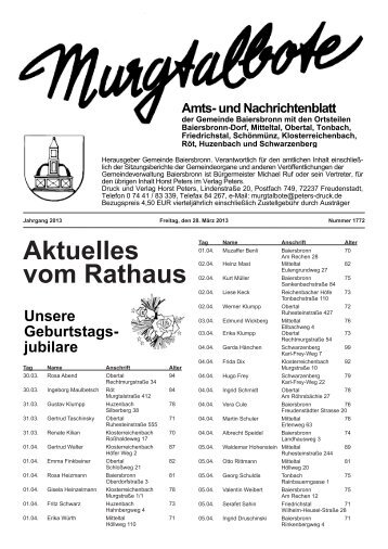 ner egion. - Gemeinde Baiersbronn