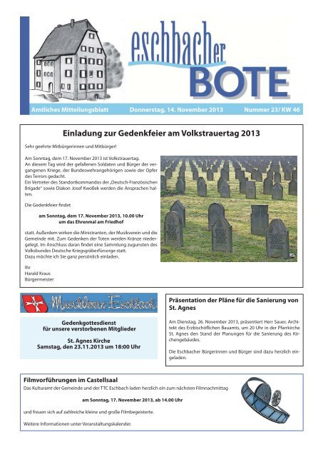 Einladung zur Gedenkfeier am Volkstrauertag 2013 - Eschbach