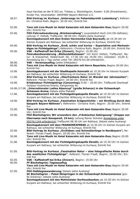 Veranstaltungen mit Vereine 2014 - Gemeinde Bischofsgrün