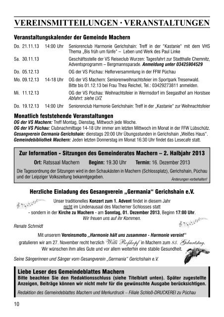 Amtsblatt Nr. 228 November 2013 - Gemeinde Machern