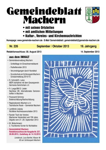 Amtsblatt Nr. 226 September 2013 - Gemeinde Machern