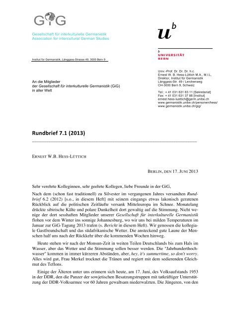 GiG-Rundbrief 7.1 (2013) - Institut für Germanistik