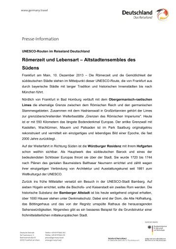 Römerzeit und Lebensart – Altstadtensembles des Südens - Germany