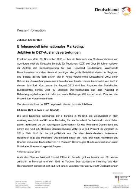 Jubiläen in DZT-Auslandsvertretungen - Germany