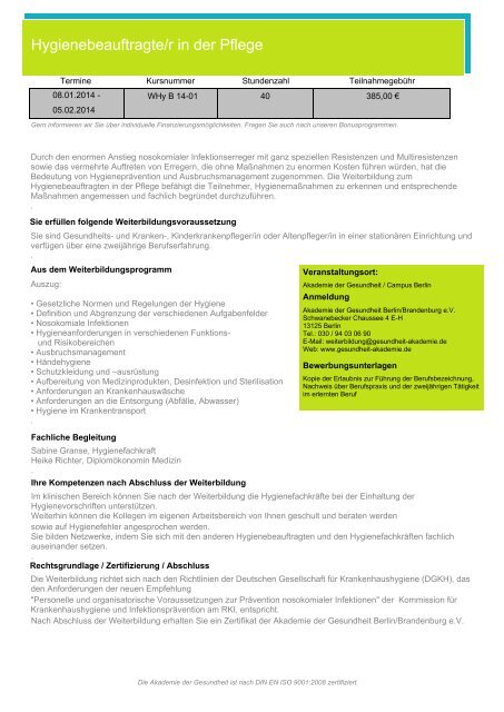 Weiterbildungskatalog 2013/2014 - Akademie der Gesundheit Berlin ...