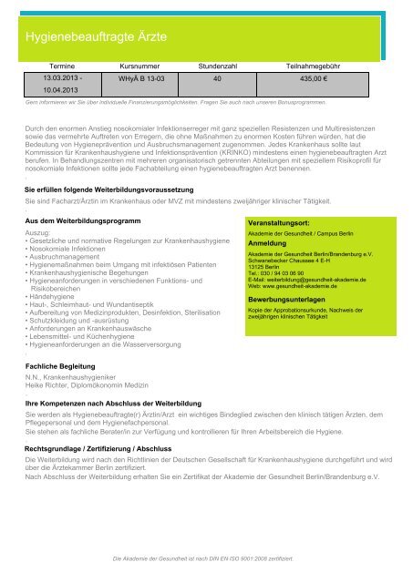 Weiterbildungskatalog 2013/2014 - Akademie der Gesundheit Berlin ...