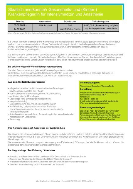 Weiterbildungskatalog 2013/2014 - Akademie der Gesundheit Berlin ...