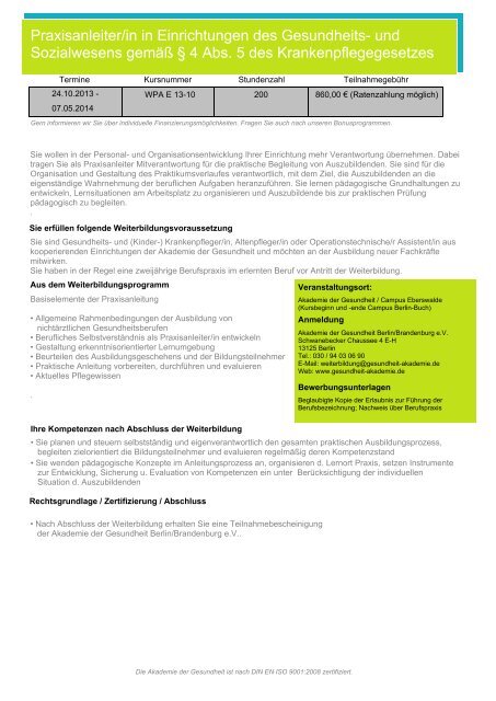 Weiterbildungskatalog 2013/2014 - Akademie der Gesundheit Berlin ...