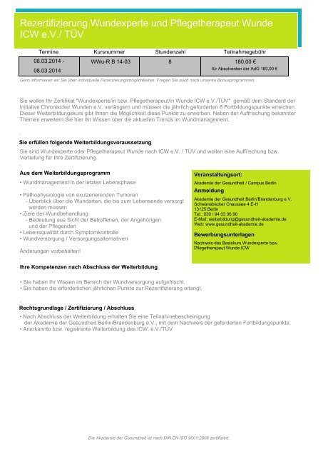 Weiterbildungskatalog 2013/2014 - Akademie der Gesundheit Berlin ...