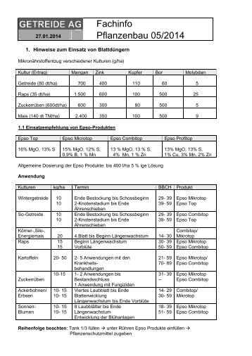 Fachinfo Pflanzenbau 05/2014 - Getreide AG