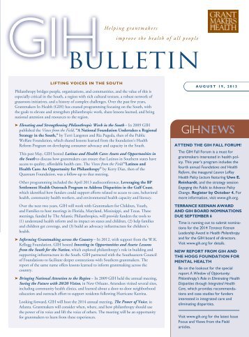 GIH Bulletin: August 19, 2013 - Grantmakers In Health