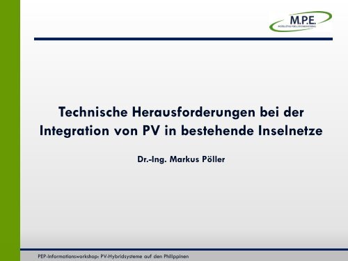 Technische Herausforderungen bei der Integration von PV in ... - GIZ