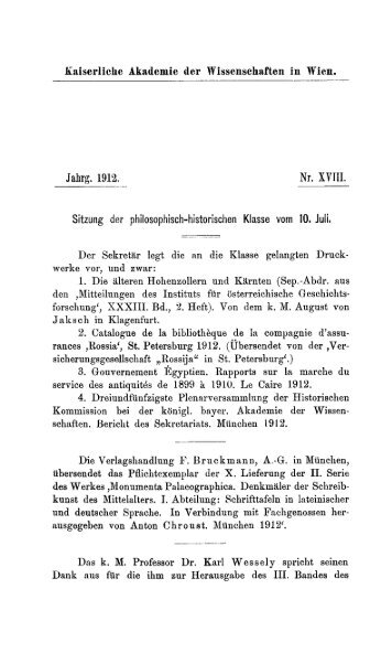 Anzeiger der kaiserlichen Akademie der Wissenschaften in Wien