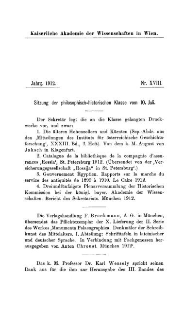 Anzeiger der kaiserlichen Akademie der Wissenschaften in Wien
