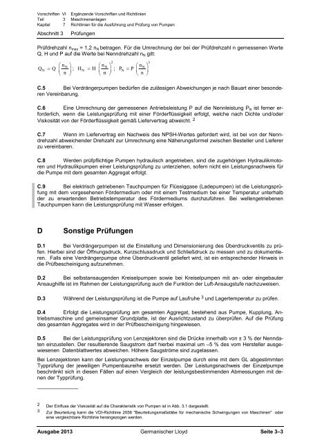 (VI-3-7) Richtlinien für die Ausführung und Prüfung von Pumpen